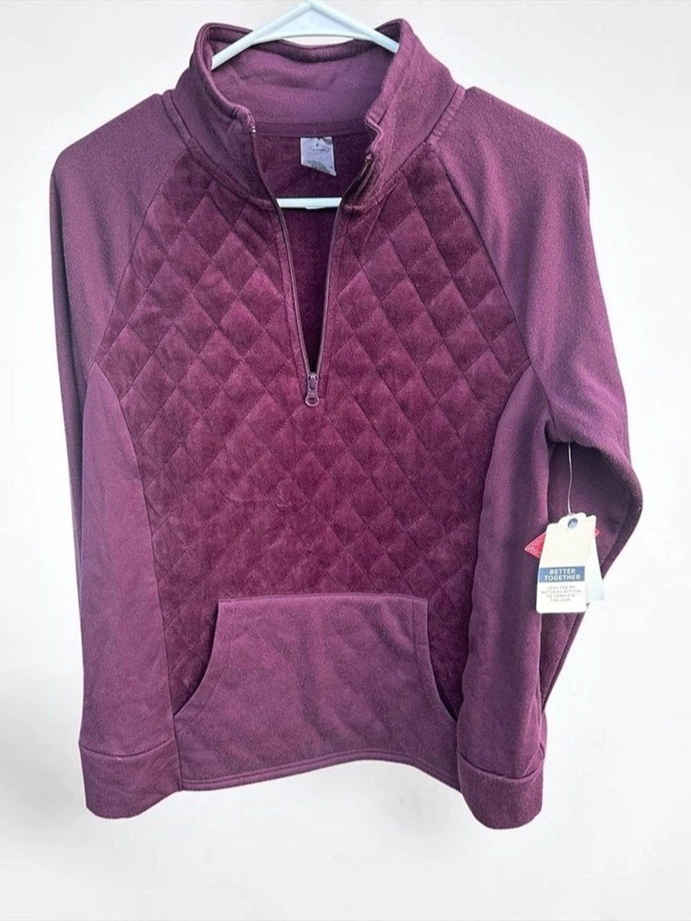 St. John'Small Bay Quilted Half-Zip Pullover in Purple Size Small NWT